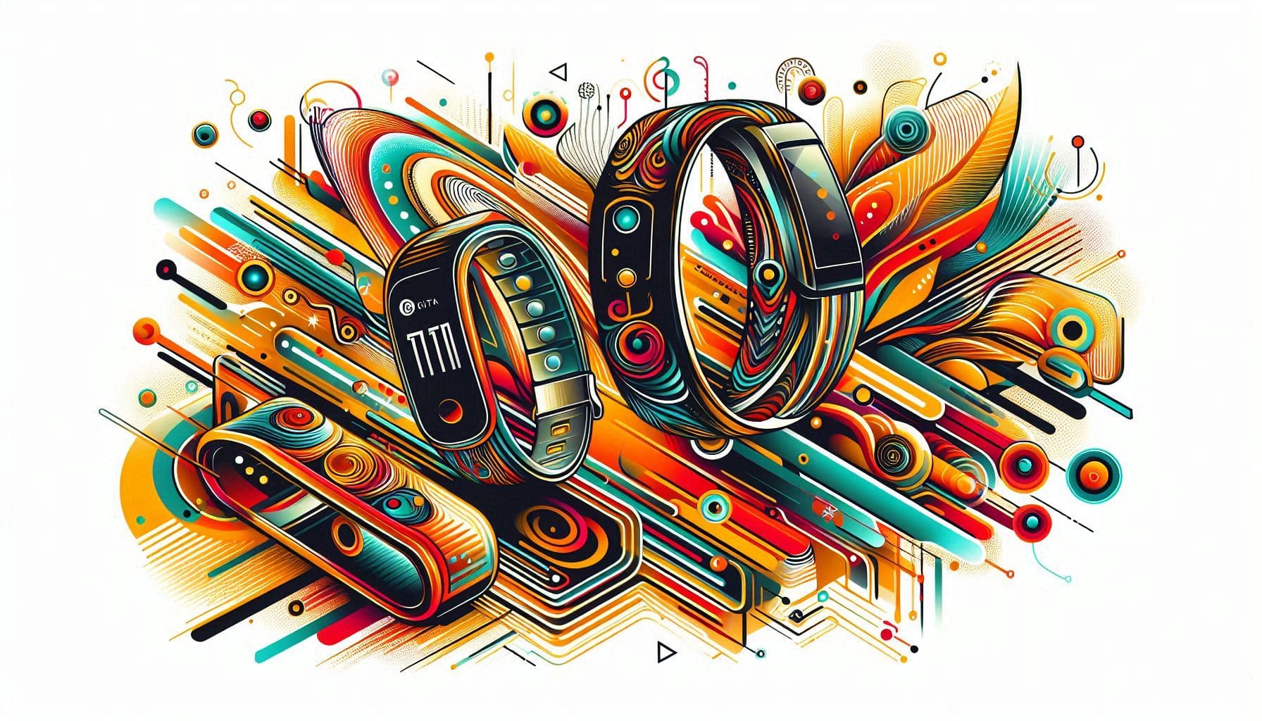 Colorful abstract illustration of slim fitness tracker bands